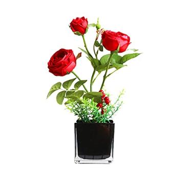 Imagem de LMJYU Flores artificiais, plantas artificiais de 35 cm, arranjo floral de rosas em vaso de vidro, buquê de flores artificiais usado para centros de mesa (cor: B)