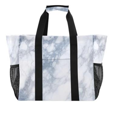 Imagem de Wassud Sacolas de compras reutilizáveis com fundo de mármore branco grande bolsa organizadora de lona impermeável para praia, piquenique, lavanderia, viagem
