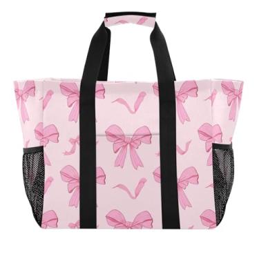 Imagem de Wassud Sacolas de mercearia reutilizáveis com laços fofos, grande, bolsa organizadora de lona à prova d'água para praia, piquenique, lavanderia, viagem