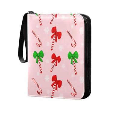 Imagem de Wassud Doces de Natal com laço 4 bolsos para fichário para cartões colecionáveis com 400 cartões padrão à prova d'água TCG CCG MTG álbum presentes para colecionadores meninos meninas