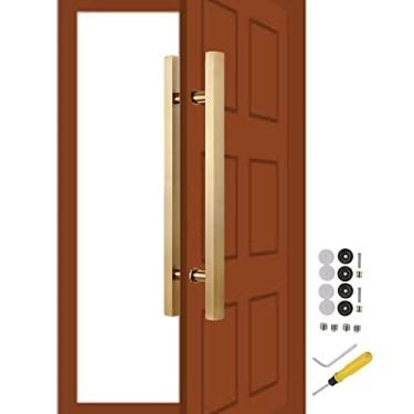 Imagem de Maçaneta de porta de entrada quadrada, puxadores modernos puxadores internos de porta de celeiro puxadores de porta de chuveiro de aço inoxidável design de dois lados (comprimento dourado 80 cm (31,5