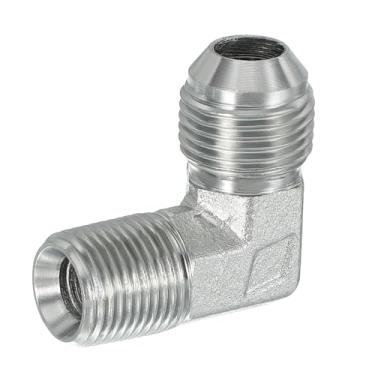 Imagem de PATIKIL Adaptador de tubo de 90 graus, 3/10.2 cm macho 37° Flare JIC x 3/20.3 cm BSPT conector macho encaixe de cotovelo de aço carbono para ar fluido hidráulico combustível água óleo, prata