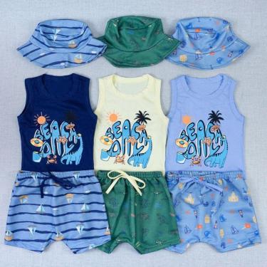 Imagem de Kit Verão Bebê Regata Estampada, Bermuda E Chapéu Bucket-Masculino