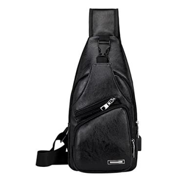 Imagem de Baoblaze Bolsa de Couro Masculina Sling Bolsa Crossbody Bolsa, Preto