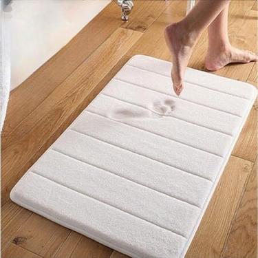 Imagem de Kit 2 Tapetes de Banheiro Antiderrapante Super Soft 60x40cm – Tapete de Banho Absorvente Macio Luxo (LISTRAS OFF WHITE)