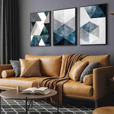 Imagem de Quadro Decorativo - abstrato tons azul e cinza Moldura e Vidro Para Decoração Sala Quarto (Moldura Preta, 60x80, Sem Vidro)