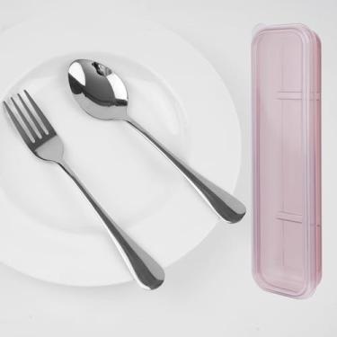 Imagem de Conjunto de utensílios de mesa portáteis de aço inoxidável, utensílios de viagem com estojo, conjunto de acampamento reutilizável, garfo, colher e caixa