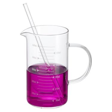 Imagem de PATIKIL Copo medidor de vidro de 500 ml, copo de vidro borossilicato graduado copos de medida líquida com bico em forma de V de canudo para cozinha, bebendo, restaurante, balança impressa em branco