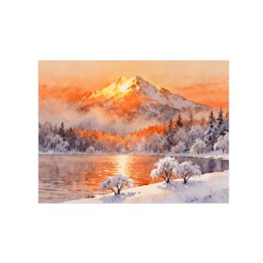 Imagem de BMZFYBS Imagem em tela de paisagem de arte de parede - Golden Mountain Tree Lake - Impressão de pintura de decoração moderna para sala de estar quarto 50 x 65 cm 20 x 26 pol sem moldura