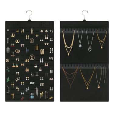 Imagem de Geluode Bolsa organizadora de joias de feltro dupla face, suporte de brinco preto de 56,9 x 35 cm para brincos, colares, alfinetes – Economiza espaço para pendurar no armário e porta