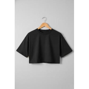 Imagem de Cropped Básico 100% Algodão Liso Feminino - Trajano Store, Preto, GG