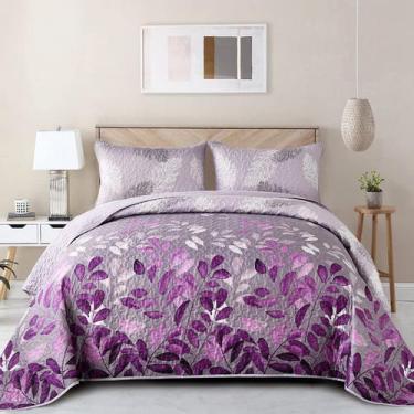 Imagem de Conjunto de edredões WONGS BEDDING Purple Floral completo com 2 fronha