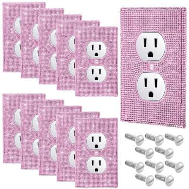 Imagem de Kathfly 10 peças de placa de parede rosa brilhante com strass capas decorativas para tomadas com glitter acessório doméstico para quarto, acessórios de iluminação doméstica, decoração, tipo de soquete