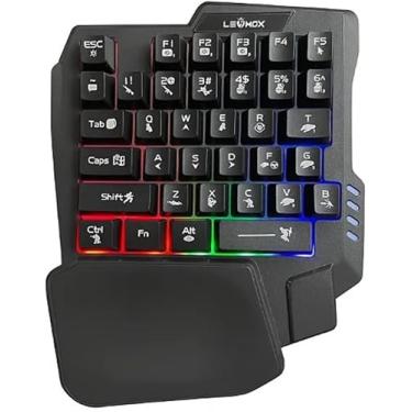 Imagem de Teclado Gamer RGB de Uma Mão Semi Mecânico USB • 35 Teclas Ergonômicas • Iluminação LED Personalizável • Ideal para Jogos FPS, MOBA e PC Gamer