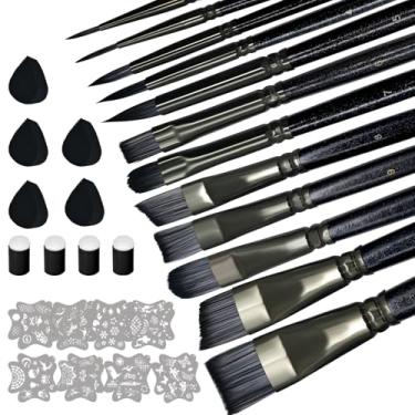 Imagem de Conjunto profissional de pincéis de pintura facial, kit de pincéis artísticos de 12 peças com 8 estênceis reutilizáveis e 9 esponjas para acrílico, óleo, aquarela, pintura têmpera