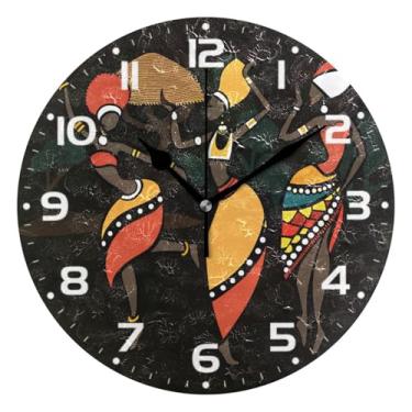 Imagem de JUZIHAI Relógio de parede para dançarinos africanos, silencioso, redondo, sem tique-taque, operado por bateria, fácil de ler, relógio decorativo de parede para casa, cozinha, sala de estar, quarto