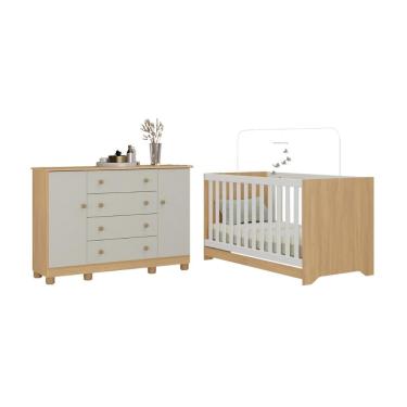 Imagem de Berço Americano 3 em 1 com Cômoda 2 Portas 4 Gavetas Allegra Multimóveis MP4692