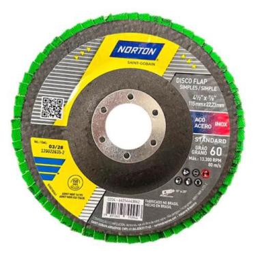 Imagem de Disco Flap Norton R244 115mm Grão 60 Aço e Inox