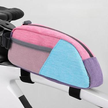 Imagem de Asixxsix Bolsa para Bicicleta Com Tubo Superior, Bolsa para Quadro de Bicicleta à Prova D'água Com Zíper de Acesso Rápido e Alças Ajustáveis, Design Ergonômico Fino Com Capacidade de 0,8L (Rosa Roxo)
