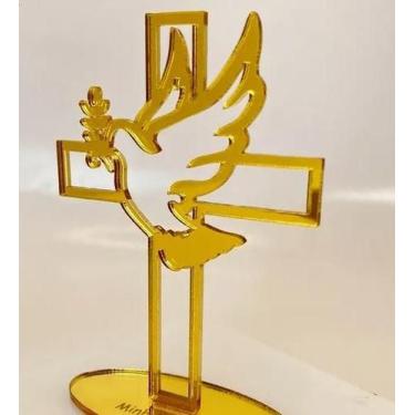 Imagem de Topo de Bolo e Lembrancinha de Luxo Cruz e Espírito Santo em Acrílico 