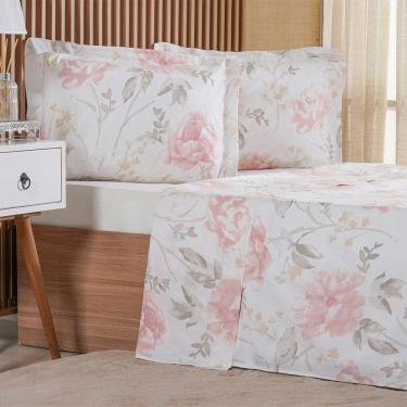 Imagem de Jogo De Cama Casal 4 Pçs 200 Fios 100% Algodão 140x190x35cm Aquarelle
