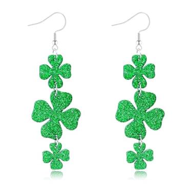 Imagem de Brincos pendentes de trevo do dia de São Patrício para mulheres, trevo verde irlandês, cintilante, brincos de dia de São Patrício, acessórios para o dia de São Patrício, joias para mulheres, Large