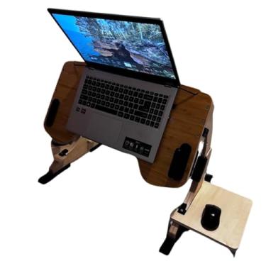 Imagem de Suporte de mesa ajustável para laptop deitado, mesa de laptop para cama e sofá, suporte para laptop para uso plano, inclinação de 0-90°, mouse pad e suporte de copo, capacidade de 18 kg