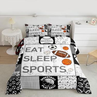 Imagem de Feelyou Conjunto de edredom esportivo para meninos, futebol, futebol, futebol, tamanho infantil, com 1 fronha, presente para amantes de esportes, basquete, hóquei no gelo, decoração de quarto, edredom