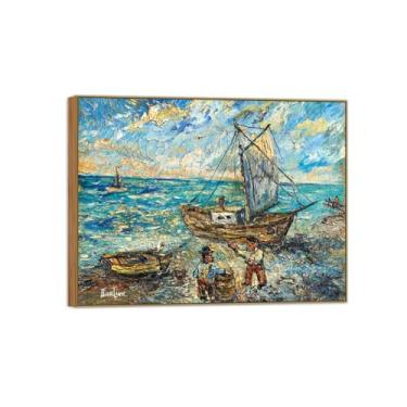 Imagem de David Burliuk Famosas impressões em tela de arte de parede prontas para pendurar. Pescadores. Pintura de moldura de madeira para decoração de sala de estar 70 x 90 cm 27 x 35 pol