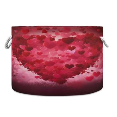 Imagem de Wassud Cesta de armazenamento romântica com alças cesto de lavanderia redondo cesto de armazenamento de lona cobertor de lona para berçário 50,8 cm x 50,8 cm x 35,5 cm