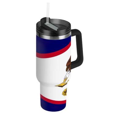 Imagem de Joisal Copos com bandeira de Samoa com tampa e canudos, garrafas de água de aço inoxidável isoladas de 1,134 g copo com alça à prova de vazamento fofo copo para quente e frio