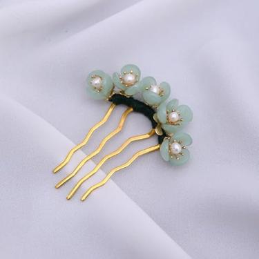 Imagem de 1 grampo de cabelo feito à mão com flor de jade para mulheres, bastão de cabelo elegante para mulheres, acessórios de estilo de cabelo inspirados em liga de estilo chinês com inspiração vintage, verde