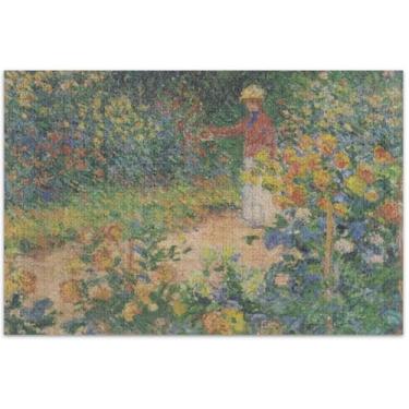 Imagem de Quebra-cabeças Monet Im Garten com estampa de flores, 1000 peças para adultos, presentes para amantes de quebra-cabeças, presente de mordaça, quebra-cabeça arte animal, pintura a óleo, 75 x 40 cm