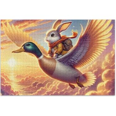 Imagem de Quebra-cabeça com estampa de céu de coelho fofo para adultos, 500 peças, presentes de elefantes brancos, quebra-cabeças divertidos para adultos, arte colorida de animais, 51 x 35 cm