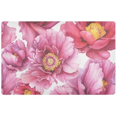 Imagem de TSENQUE Capacho personalizado de flores de peônia rosa engraçado bem-vindo ao ar livre, tapete de Halloween tapete de porta da frente entrada externa, 81 cm x 50 cm