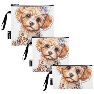 Imagem de Cachorro Poodle fofo reutilizável sanduíche e lanche bolsa lavável de armazenamento de alimentos com zíper para crianças e adultos (conjunto de 3: P/M/G)