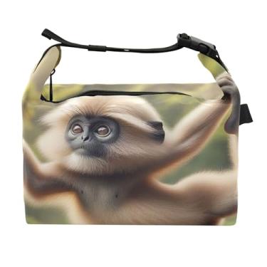 Imagem de TSENQUE Lancheira personalizada Gibbon Monkey Yoga Animal Reutilizável Feminina Lancheira para Trabalho, Engraçada, Bonita, Comida Isolada para Adultos