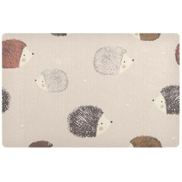 Imagem de TSENQUE Tapete de porta engraçado bege personalizado com porco-espinho para entrada interna, tapete de entrada à prova d'água, entrada externa, 81 cm x 50 cm