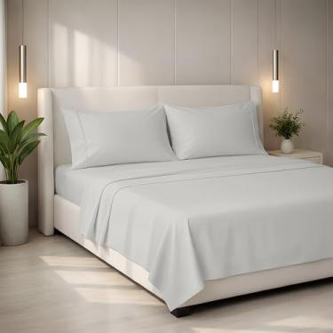 Imagem de Mayfair Linen Conjunto de lençóis King 100% algodão egípcio – Conjunto de lençóis King Size de algodão egípcio de luxo da série 2000 (4 peças, cinza claro), macio e refrescante, lençol de coleção de