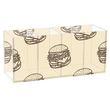 Imagem de TSENQUE Hambúrgueres marrom escuro, bege, fofo, porta-lápis, mesa, acrílico, artesanato, copo para canetas, decoração de escritório, organizador de mesa