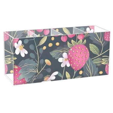 Imagem de TSENQUE Porta-lápis de mesa divertido, fresco, floral, rosa, acrílico, fofo, para maquiagem, pincel, caneta, caneta, arte, decoração, material de escritório, decoração