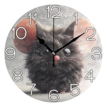 Imagem de GAIGEO Relógio de parede analógico decorativo estético silencioso sem tique-taque relógio de cozinha fofo, decoração de parede de sala de estar moderna, animal fofo, cinza, 25 cm, ponteiros pretos