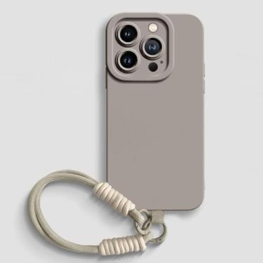 Imagem de Capa de celular com alça de pulso para iPhone 16E 14 15 16 Plus 12 11 13 Pro Max Mini X XR XS MAX, capa macia de silicone líquido, cinza, para iPhone 12