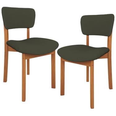 Imagem de Kit 02 Cadeiras Para Sala de Jantar Cozinha Living Estofada Dara L02 Linho Verde Musgo - Lyam Decor