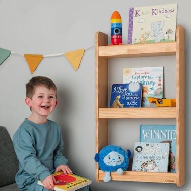 Imagem de Ocodile Estante infantil flutuante – Estante de parede de 3 camadas para berçário e sala de jogos – Prateleiras flutuantes Montessori para quarto de crianças feitas de madeira de pinheiro com