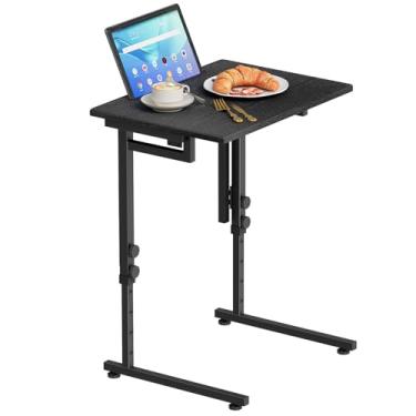 Imagem de Bandeja de TV de altura ajustável, bandeja de TV dobrável portátil, bandejas de lanche, mesa de canto pequena dobrável em forma de C para comer, deslize sob o lado do sofá com parte superior de MDF