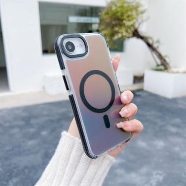 Imagem de Capa magnética gradiente para iPhone 16e, 14, 15 Plus, 16 Pro Max, 13Pro, 12, 11, pulseira fashion, cordão, capa à prova de choque, B, preta, para iPhone 16 Plus