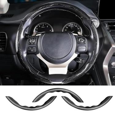 Imagem de Conjunto de 3 peças de capa de volante de fibra de carbono, capa de volante de carro, ajuste universal para rodas de 14,5 a 15 polegadas, acessórios internos de carro para carros Tesla, SUV, caminhões