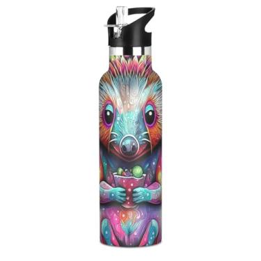 Imagem de Joisal Garrafas de água de tinta de rato fofas com tampa de palha, garrafa de água de aço inoxidável isolada para meninas adolescentes 590 ml parede dupla vácuo livre de BPA copos de viagem para