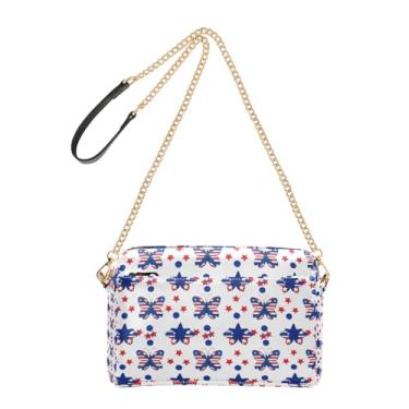 Imagem de Joitme Bolsa de ombro feminina com borboletas vermelhas, brancas, azuis, estrelas, transversal, bolsa de ombro para celular, linda bolsa de ombro de couro PU, alça de corrente